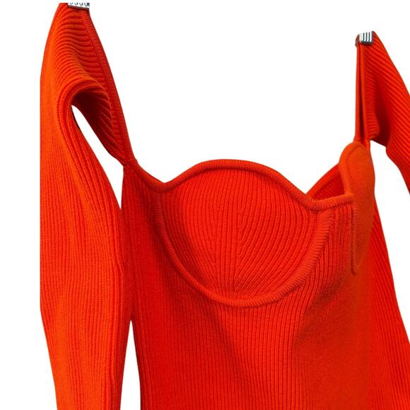 Helmut Lang M Contour Ribbed Knit Dress $395 Off Shoulder Long Sleeve Orange - Picture 4 of 12